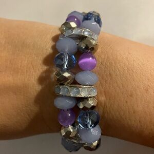 Purple and Blue Beaded Stretch Bracelet